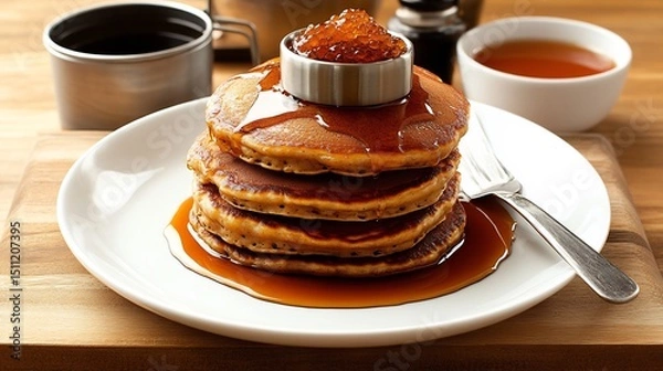 Obraz Vermont Maple Syrup Pancakes Burlington fluffy stack with natural sweetener energy boosting breakfast