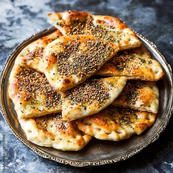 Obraz Warm Manakish Jordan za'atar topped flatbread