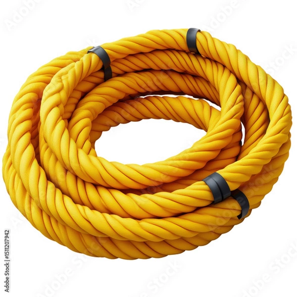 Fototapeta Coiled yellow rope illustration showcases a durable twisted texture and circular arrangement