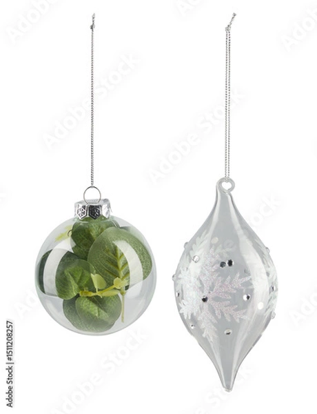 Obraz Leaves in a glass Christmas ball cut out isolated transparent background