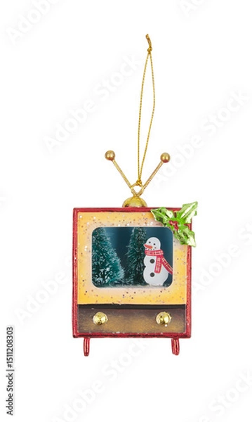 Obraz Christmas decorations on TV .square cut out isolated transparent background