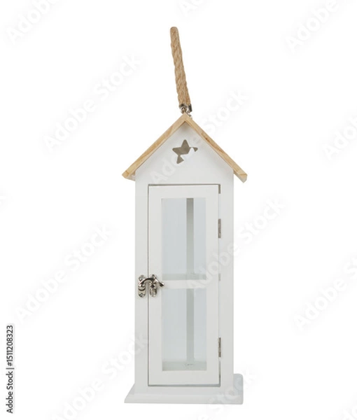 Obraz Wooden house box with candles and a hanging rope cut out isolated transparent background