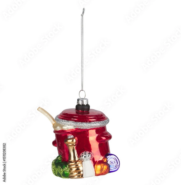 Obraz Red bucket with Christmas decorations cut out isolated transparent background
