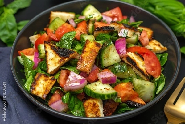 Obraz Zesty Fattoush Palestine toasted pita bread salad with sumac refreshing and crunchy