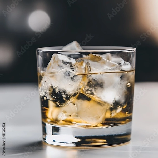 Fototapeta Refreshing Whiskey on the Rocks Close-Up Photography with Ice Cubes