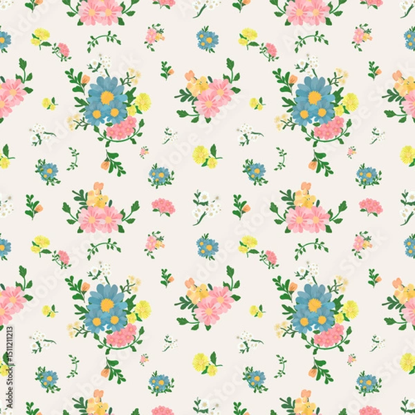 Fototapeta Floral seamless pattern in soft tones with Small little flower pattern background. Repeat pattern. a delicate and timeless style. Ditsy floral for fashion, texture, fabric, wallpaper, decor