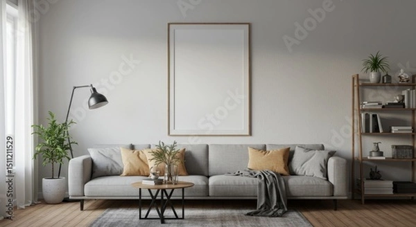 Fototapeta Realistic 3D Rendering of Living Room Interior in Modern Style