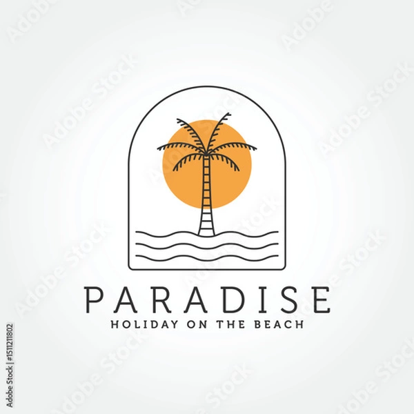 Fototapeta Palm tree line art minimalist logo design template flat vector.