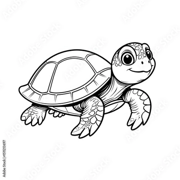 Fototapeta A turtle is shown in a black and white drawing.