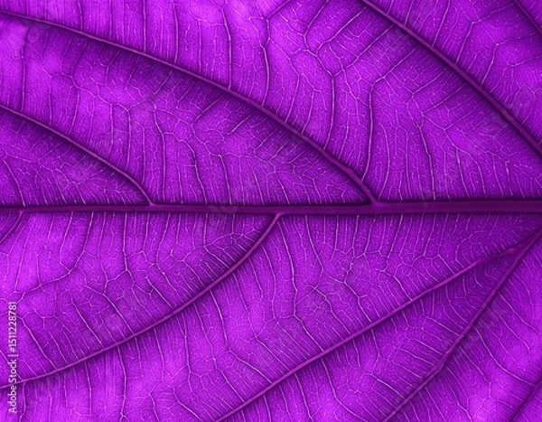 Fototapeta A close-up view of a vibrant purple leaf, showcasing intricate veins and a rich texture, creating a striking and visually captivating background.