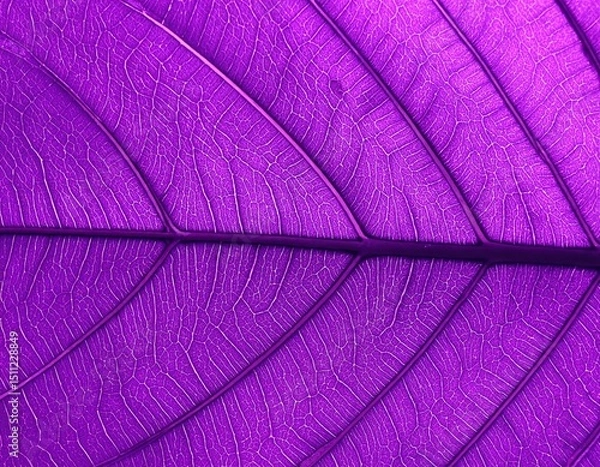 Fototapeta A close-up view of a vibrant purple leaf, showcasing intricate veins and a rich texture, creating a stunning natural background with deep hues.