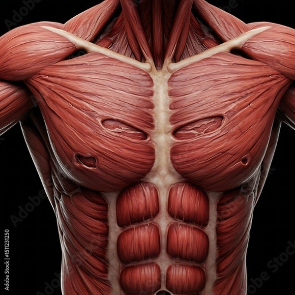 Fototapeta A human muscle filled with tears and cracks, symbolizing muscle damage or strain.