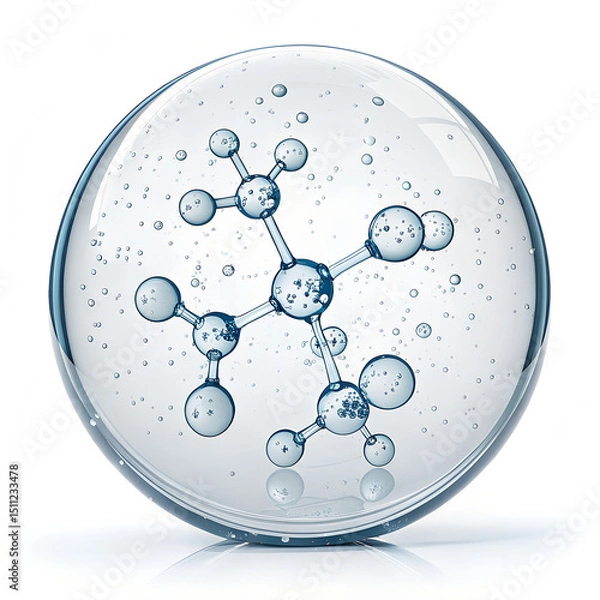 Obraz Transparent Sphere with Molecular Structure and Liquid Bubbles – Scientific Visualization
