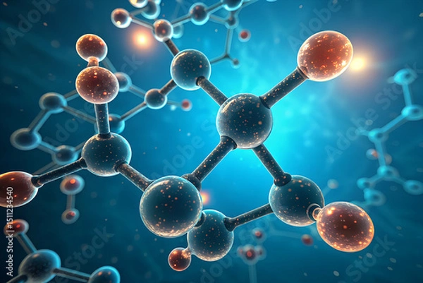 Obraz Blue and Orange Molecular Structure Model – Scientific Chemistry Visualization
