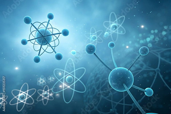 Obraz Atomic Structure Model with Orbiting Electrons – Scientific Visualization
