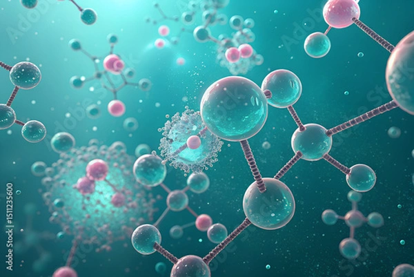 Obraz Colorful Molecular Structure with Atoms and Bonds – Scientific Chemistry Visualization
