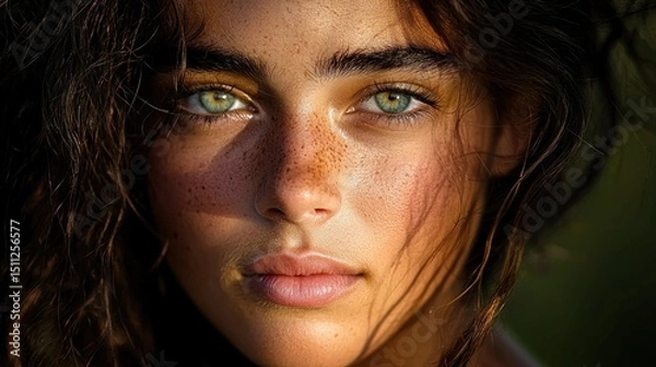 Obraz A beautiful woman with green eyes gazing at the camera