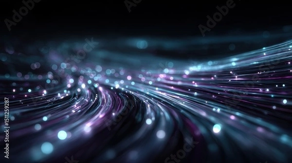Fototapeta Glowing Fiber Optic Cables with Bokeh Effects