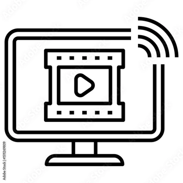 Fototapeta Vector of a screen with a filmstrip and wifi signal suitable for movie streaming icon