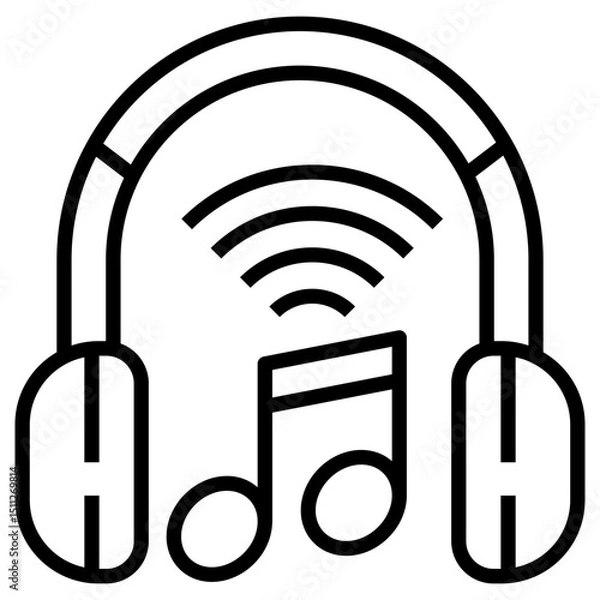 Fototapeta Vector of music note with headphone and wifi signal suitable for music streaming icon