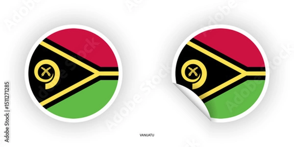 Fototapeta Vanuatu sticker flag in circle shape and circle peeled shape on white background. Vanuatu flag icon in circular form