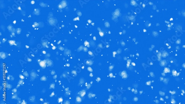 Fototapeta Soft white particles floating on bright blue background, abstract atmospheric or airy cloud effect in motion, ideal for weather, sky or calm nature visuals.