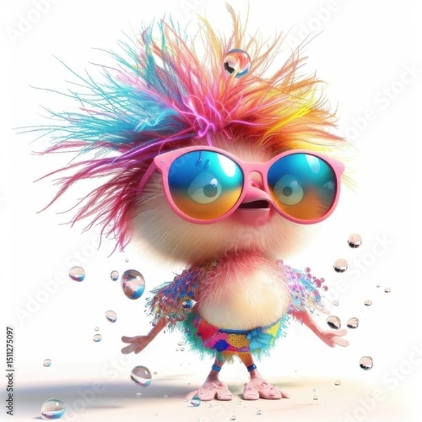 Obraz Fun flamingo  in sunglasses lounging on beach aligns with seasonal travel, resort, and summer promotions