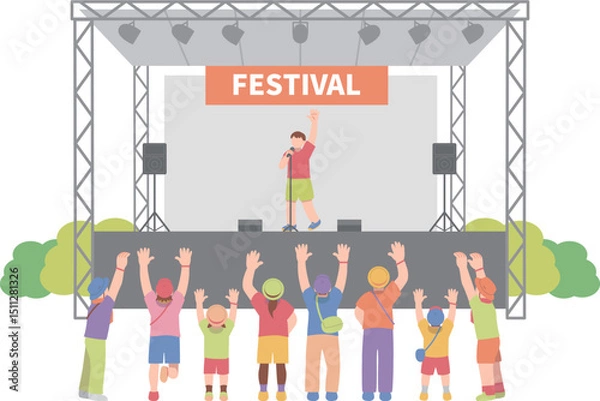 Obraz 夏フェスのステージで音楽を楽しむ人物達のイラスト