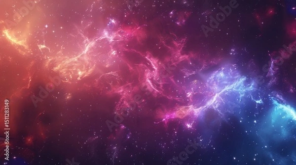 Fototapeta Colorful nebula with stars in space featuring shades of orange pink purple and blue cosmic background effect