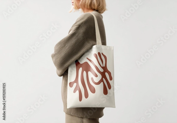 Obraz Tote Bag Mockup on Shoulder with Minimal Clothing Style