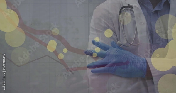 Obraz Image of data processing over caucasian doctor with medical gloves