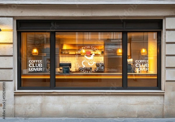Obraz Coffee Shop Window Mockup with Warm Lights