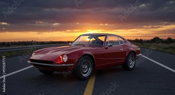 Fototapeta red car on the road By Generated AI
