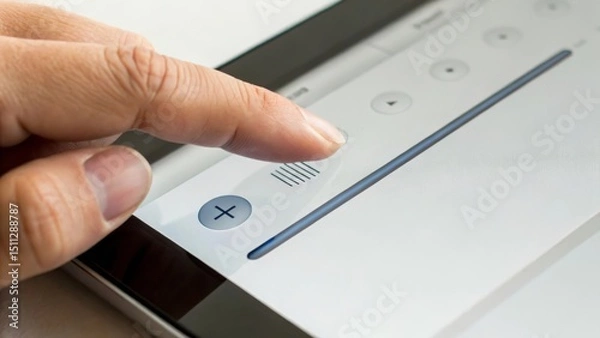 Fototapeta A hand adjusting a touchscreen interface with various controls.