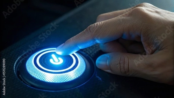 Obraz Finger pressing a glowing button, symbolizing activation or technology interaction.