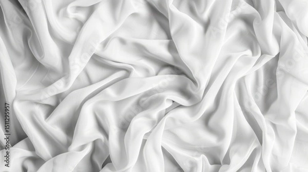 Fototapeta A close up shot of a wrinkled white fabric creating soft folds and shadows in a delicate arrangement