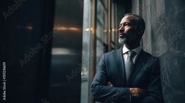 Fototapeta Confident Executive Waiting in Elevator Lobby with Arms Crossed