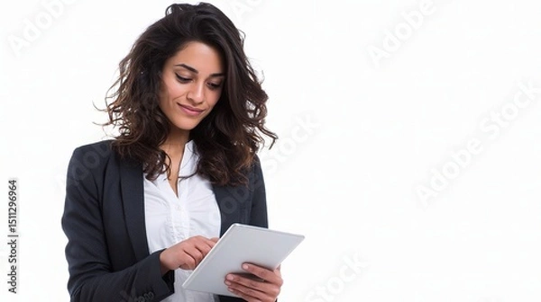 Fototapeta Confident Middle Eastern Businesswoman Using Tablet in Isolation