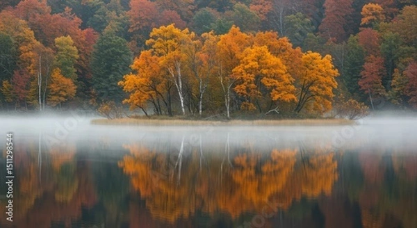 Fototapeta autumn landscape with lake By Generated AI