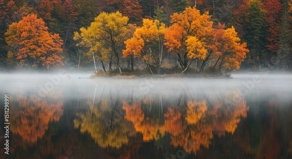 Fototapeta autumn landscape with lake By Generated AI