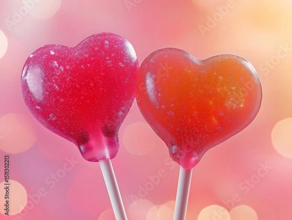 Fototapeta Two heart lollipops crossed against a cheerful and vibrant background