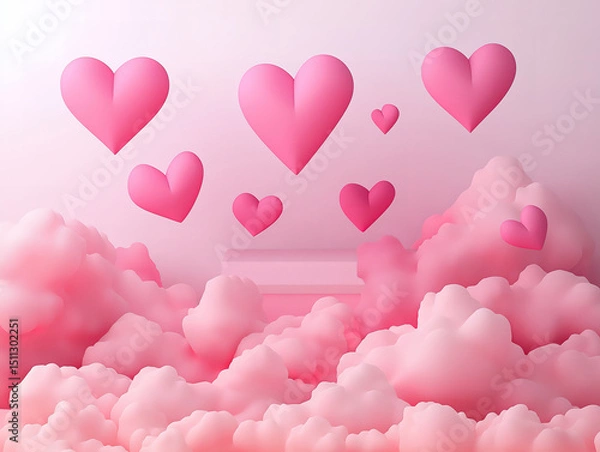 Fototapeta Minimal pastel stage design with pink tones and cloud-like accents