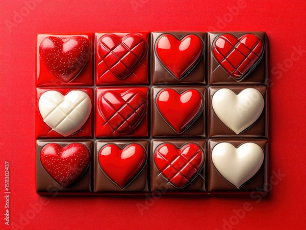 Fototapeta Heart-shaped tokens in a four in a row game for Valentine’s Day fun