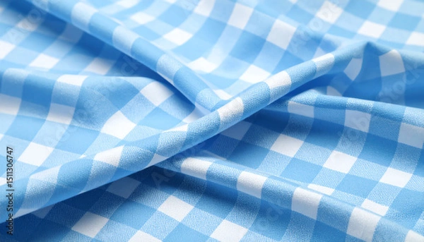 Fototapeta A close-up of a blue and white checkered fabric, showcasing its smooth texture and vibrant colors, ideal for various design and craft projects
