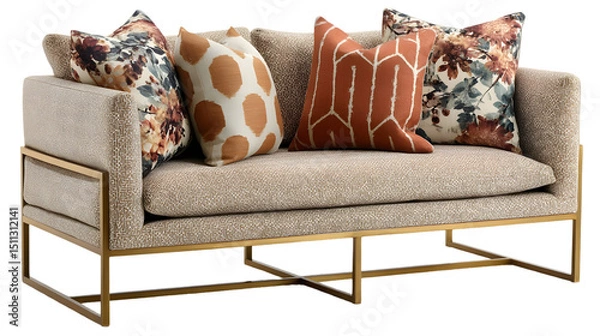 Obraz Neutral Color Sofa Placed on White Background for Mockup