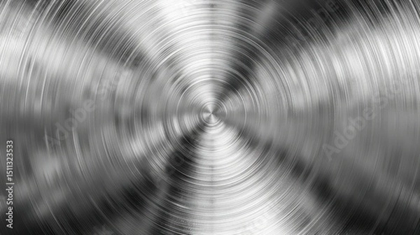 Fototapeta Close up of a shiny metal surface with circular patterns radiating from the center in shades of gray