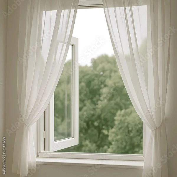 Fototapeta open window with curtains. white curtains on the open window