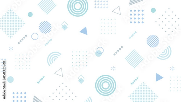 Obraz メンフィス　白背景　青　水色　幾何学　背景