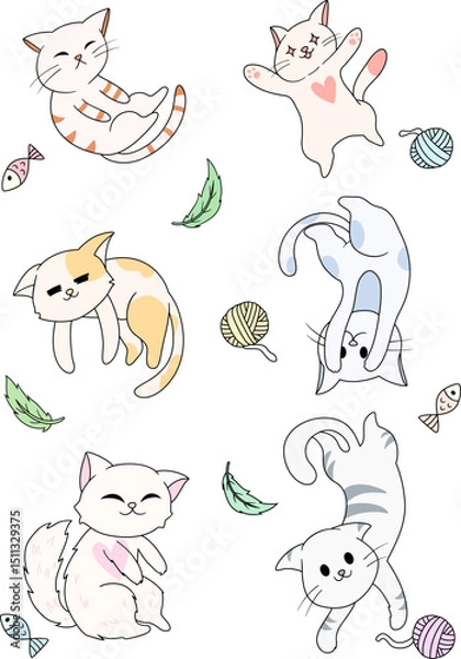 Obraz Cute and funny cats vector set. Cartoon kitte characters design collection with flat color in different poses.