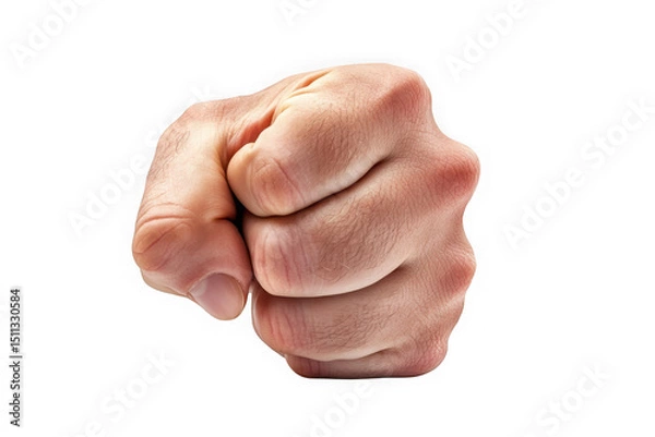 Fototapeta Aggressive fist bump gesture clenched hand punching forward human body part anatomy illustration graphic design element isolated on transparent background